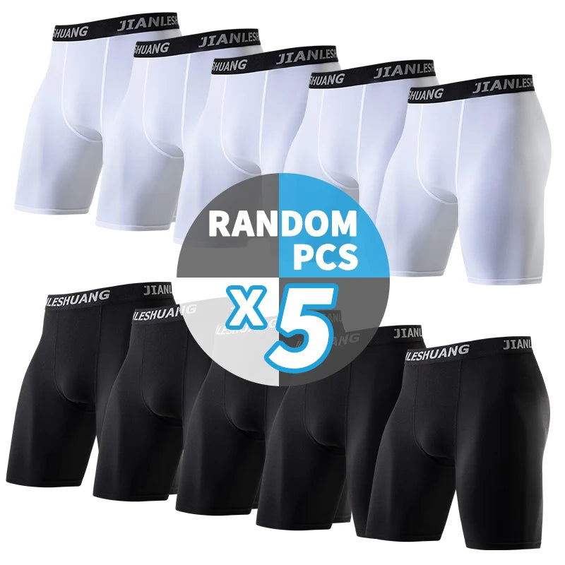 5 Pcs Men's Black And White Classic Cycling Long Underwear Multi-size Running Fitness Comprehensive Training Shorts Teenagers