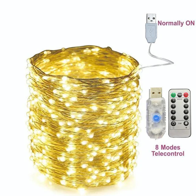 30M USB Fairy String Lights LED Sliver Wire Lights With 8 Lighting Modes Remote Control For Bedroom Christmas Decor