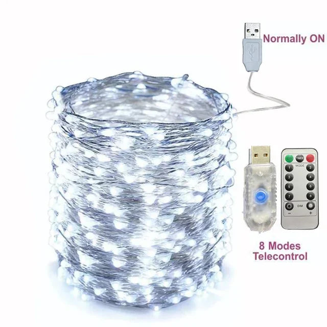 30M USB Fairy String Lights LED Sliver Wire Lights With 8 Lighting Modes Remote Control For Bedroom Christmas Decor