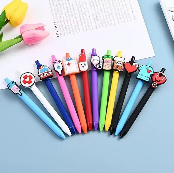 5 Pieces of Medical-Themed Cartoon Gel Pens, Featuring Novel and Unique Designs with Medical-Related Elements as Pen Decorations, Combining Both Fun and Professional Characteristics, Can Meet the Personalized Writing Needs