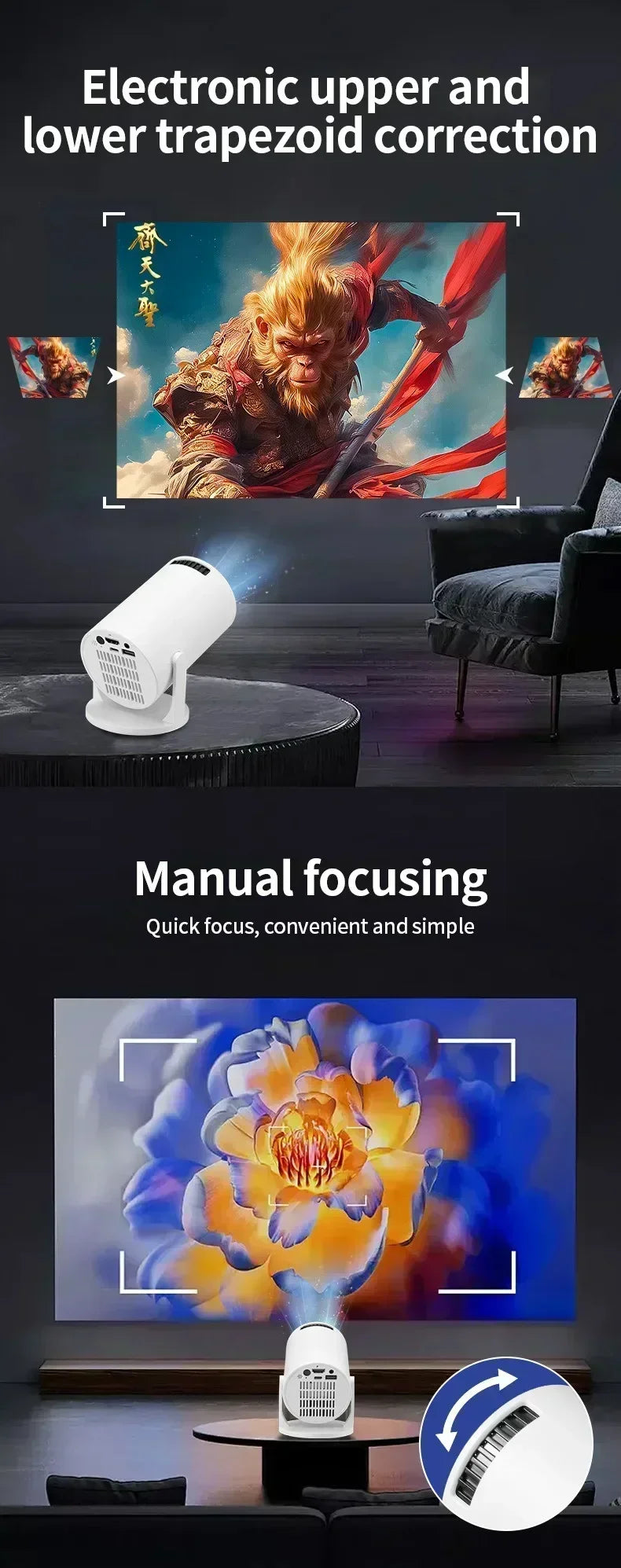 1080P 1280720P Cinema HY300 New Projector 4K Android 11 Wifi6 290ANSI Allwinner H713 BT50 Outdoor Portable Projectors