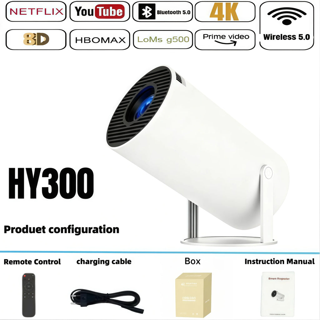 1080P 1280720P Cinema HY300 New Projector 4K Android 11 Wifi6 290ANSI Allwinner H713 BT50 Outdoor Portable Projectors