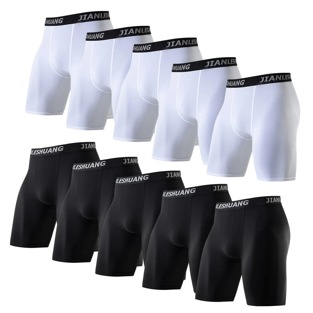 5 Pcs Men's Black And White Classic Cycling Long Underwear Multi-size Running Fitness Comprehensive Training Shorts Teenagers
