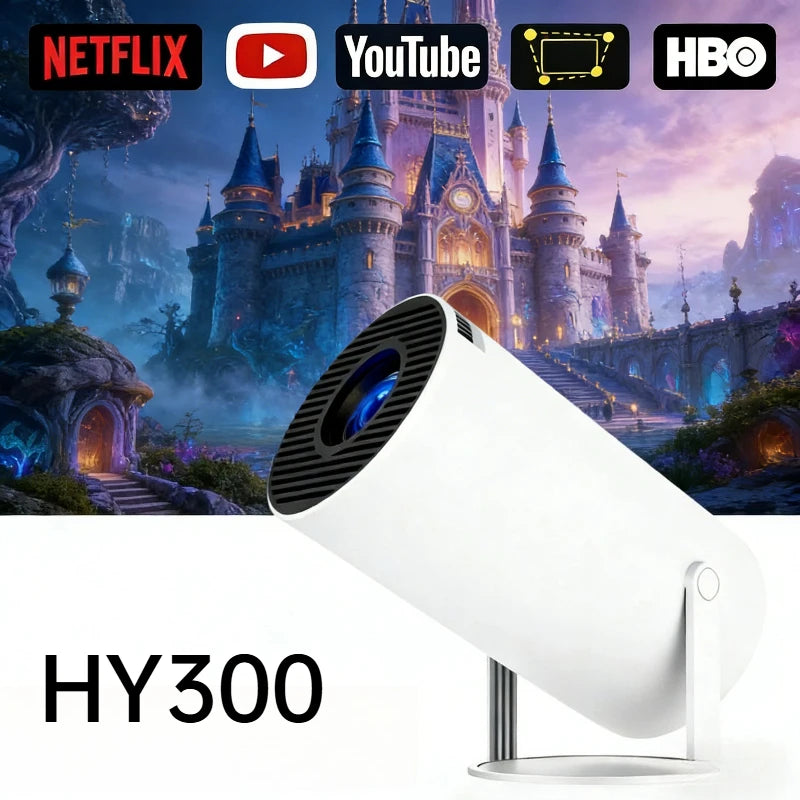 1080P 1280720P Cinema HY300 New Projector 4K Android 11 Wifi6 290ANSI Allwinner H713 BT50 Outdoor Portable Projectors