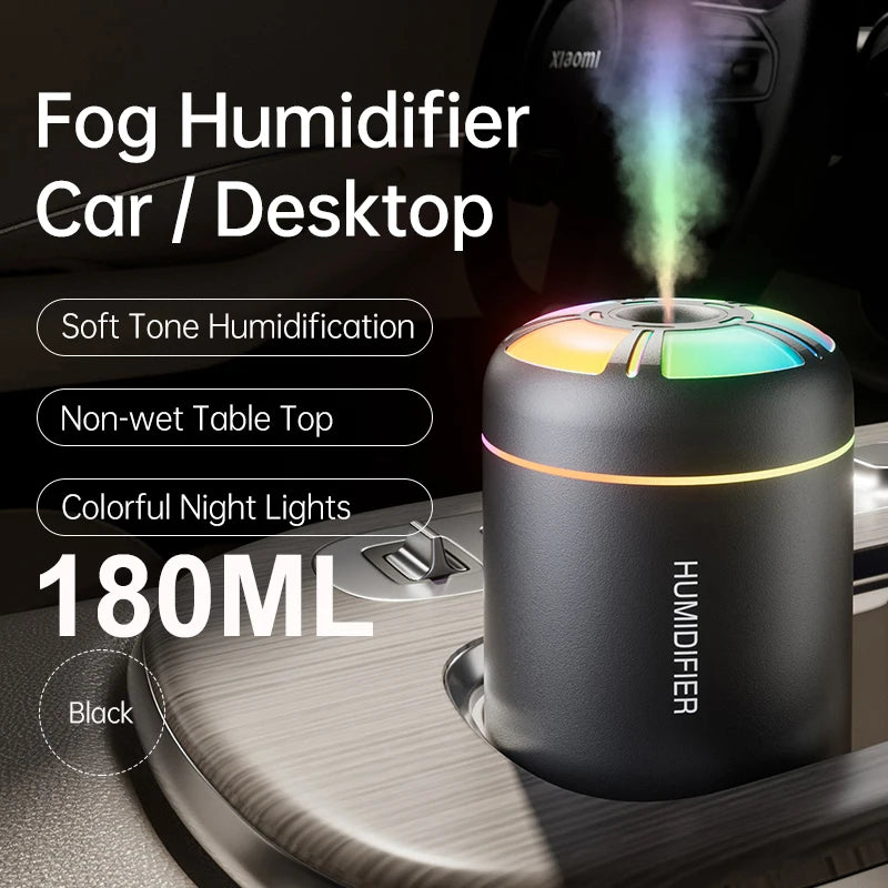 Ultrasonic 5V USB 180ml Humidifier Mist Maker Car Aroma Diffuser Essential Oil Purifier with RGB Ambient Lamp DIY Air Fresher