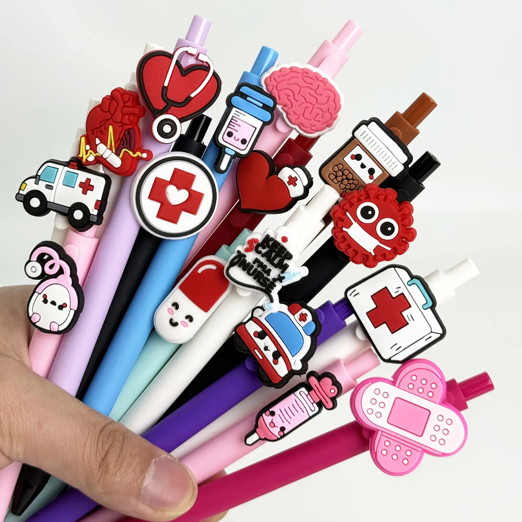 5 Pieces of Medical-Themed Cartoon Gel Pens, Featuring Novel and Unique Designs with Medical-Related Elements as Pen Decorations, Combining Both Fun and Professional Characteristics, Can Meet the Personalized Writing Needs