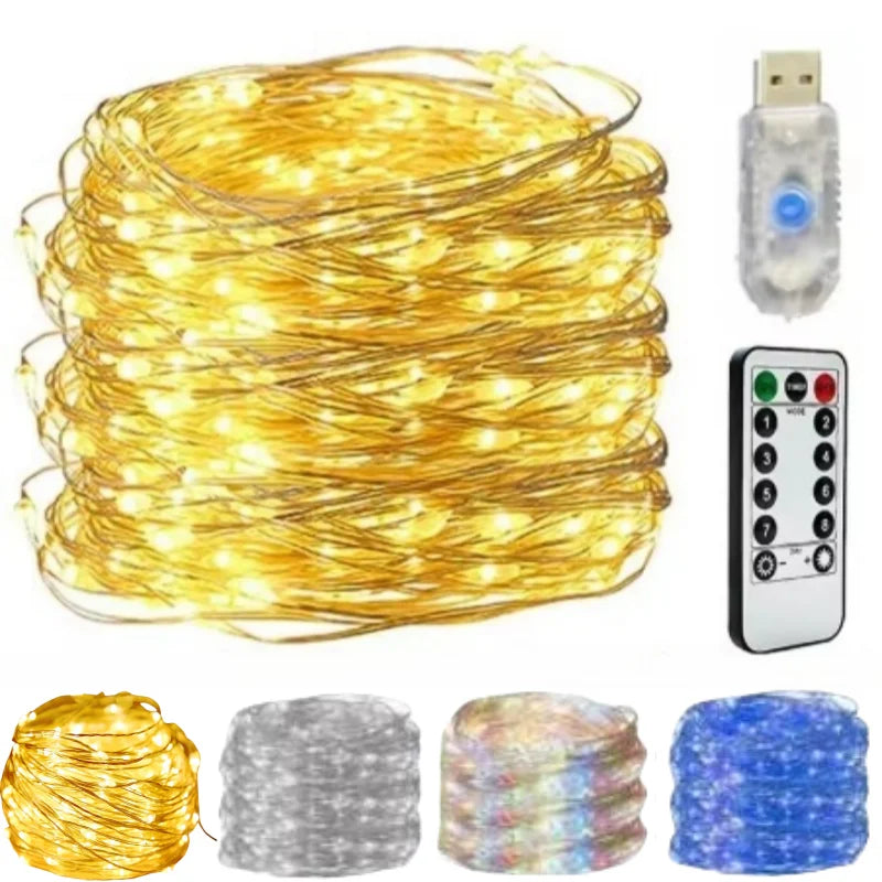 30M USB Fairy String Lights LED Sliver Wire Lights With 8 Lighting Modes Remote Control For Bedroom Christmas Decor