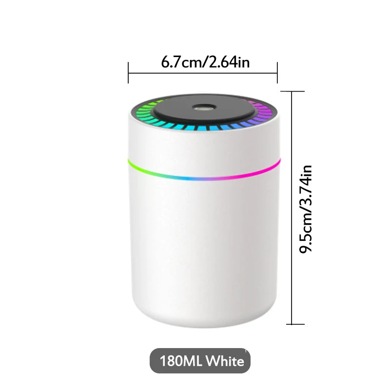 Ultrasonic 5V USB 180ml Humidifier Mist Maker Car Aroma Diffuser Essential Oil Purifier with RGB Ambient Lamp DIY Air Fresher