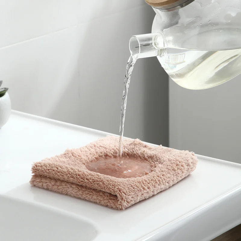 Plush Plaid Coral Fleece Cleaning Cloth, Thickened Absorbent Microfiber Dishcloth, Household Cleaning Oil Stain Remover Kitchen Rag