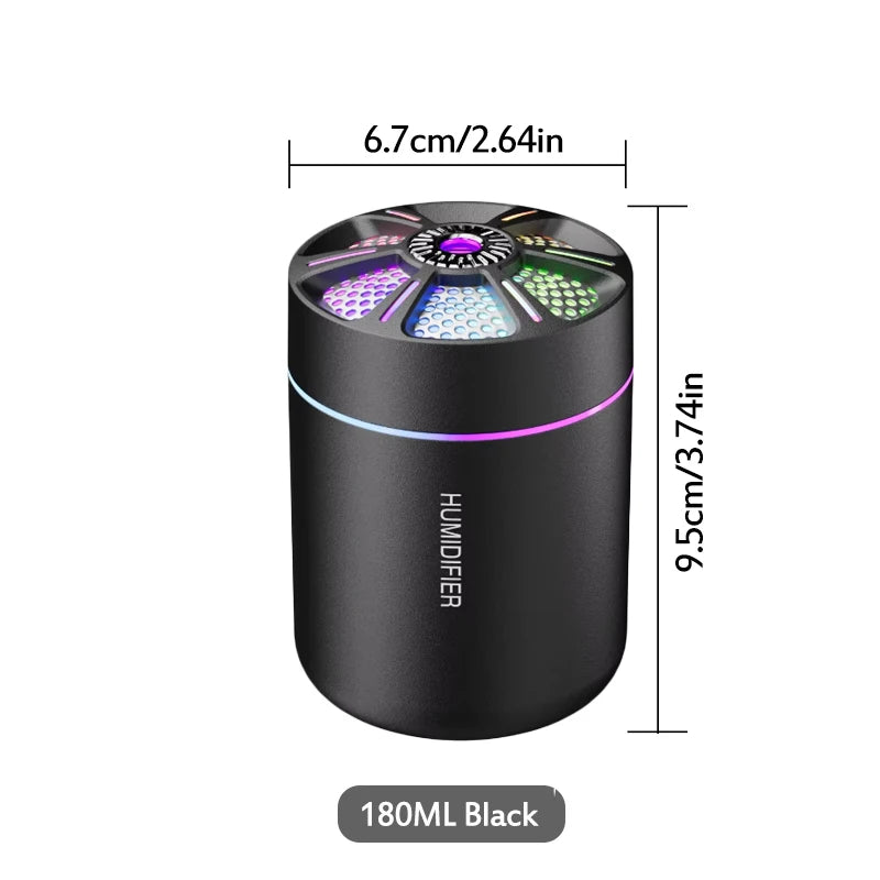 Ultrasonic 5V USB 180ml Humidifier Mist Maker Car Aroma Diffuser Essential Oil Purifier with RGB Ambient Lamp DIY Air Fresher