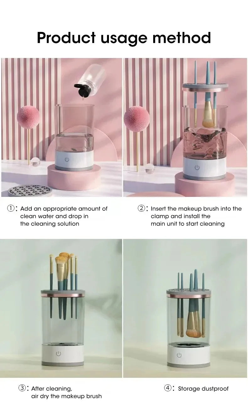 3 In 1 Portable Automatic Electric Makeup Brush Cleaner For Women Eye Shadow Brush Holder Stand Tool And Dryer Beauty Makeup