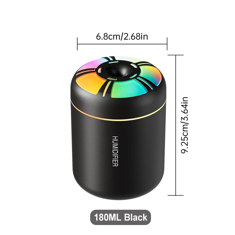 Ultrasonic 5V USB 180ml Humidifier Mist Maker Car Aroma Diffuser Essential Oil Purifier with RGB Ambient Lamp DIY Air Fresher