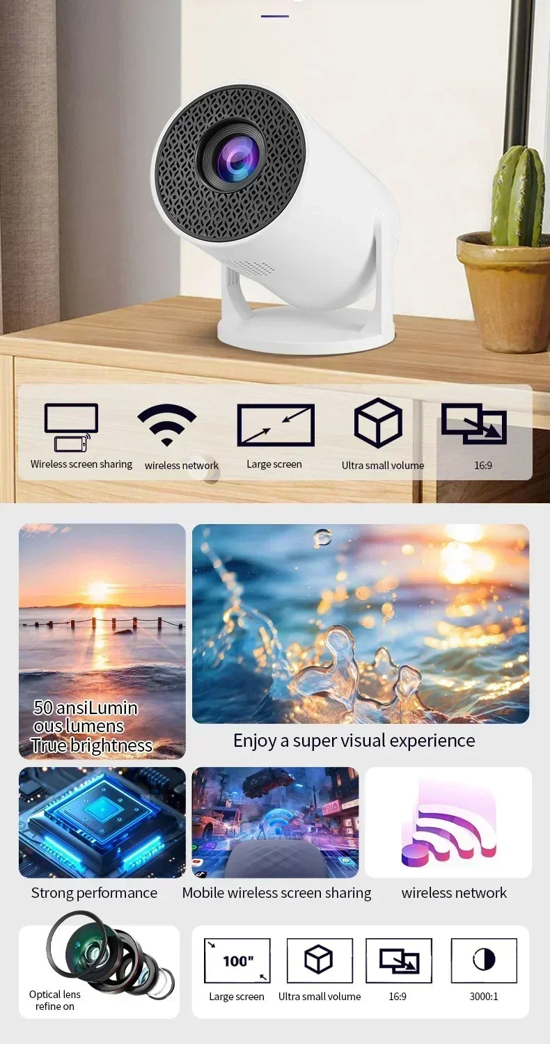 1080P 1280720P Cinema HY300 New Projector 4K Android 11 Wifi6 290ANSI Allwinner H713 BT50 Outdoor Portable Projectors