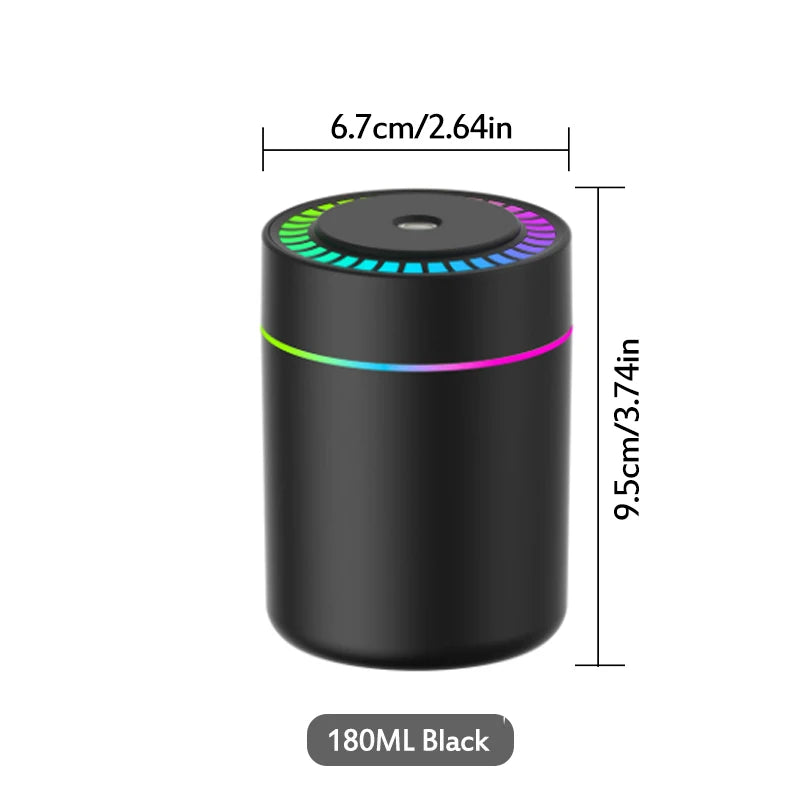Ultrasonic 5V USB 180ml Humidifier Mist Maker Car Aroma Diffuser Essential Oil Purifier with RGB Ambient Lamp DIY Air Fresher