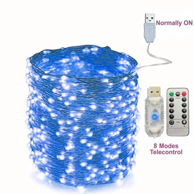 30M USB Fairy String Lights LED Sliver Wire Lights With 8 Lighting Modes Remote Control For Bedroom Christmas Decor