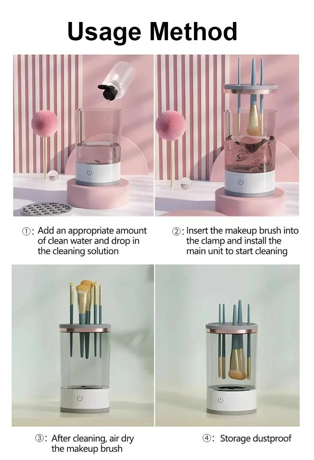 3 In 1 Portable Automatic Electric Makeup Brush Cleaner For Women Eye Shadow Brush Holder Stand Tool And Dryer Beauty Makeup