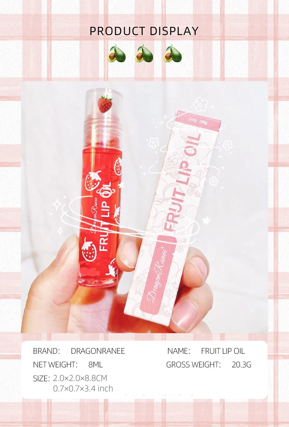 Fruit Lip Oil, Daily Base, Water-Glossy Mirror Finish, Enhances Complexion, Lip Gloss, Moisturizing, Long-Lasting, Waterproof, Versatile Lip Oil