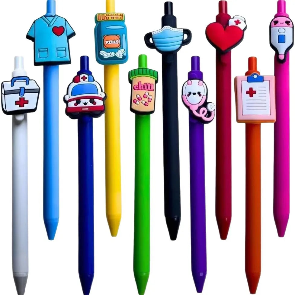 5 Pieces of Medical-Themed Cartoon Gel Pens, Featuring Novel and Unique Designs with Medical-Related Elements as Pen Decorations, Combining Both Fun and Professional Characteristics, Can Meet the Personalized Writing Needs