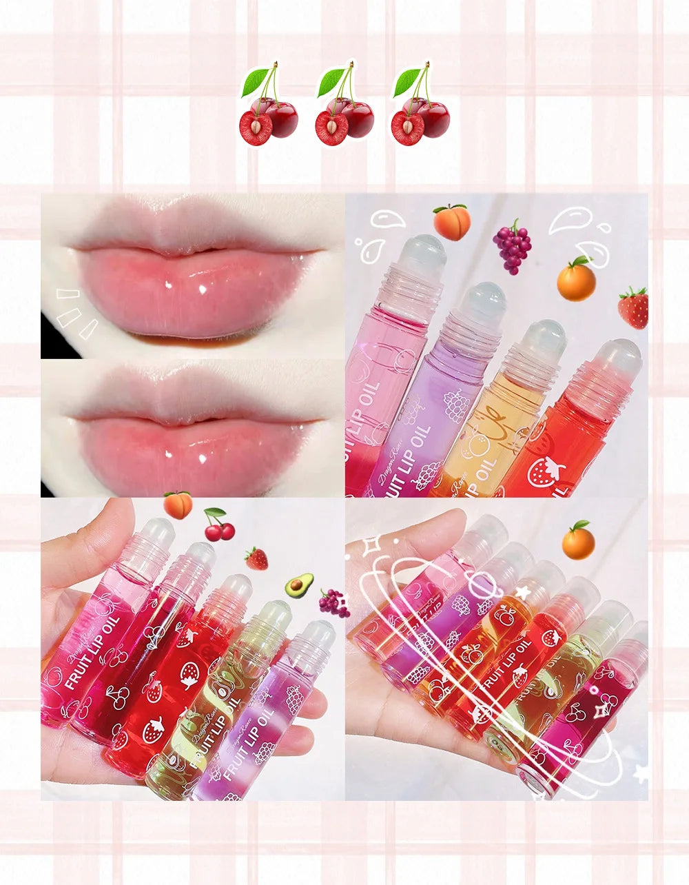Fruit Lip Oil, Daily Base, Water-Glossy Mirror Finish, Enhances Complexion, Lip Gloss, Moisturizing, Long-Lasting, Waterproof, Versatile Lip Oil