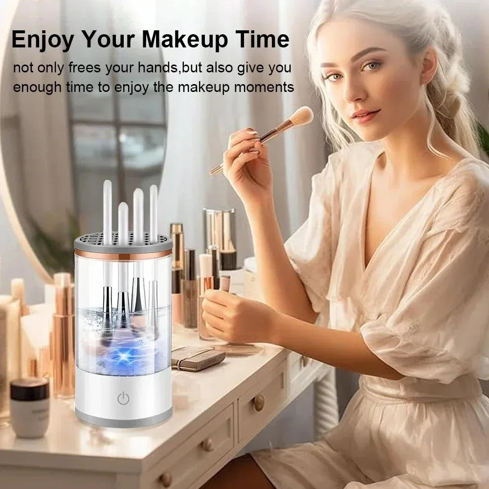 3 In 1 Portable Automatic Electric Makeup Brush Cleaner For Women Eye Shadow Brush Holder Stand Tool And Dryer Beauty Makeup