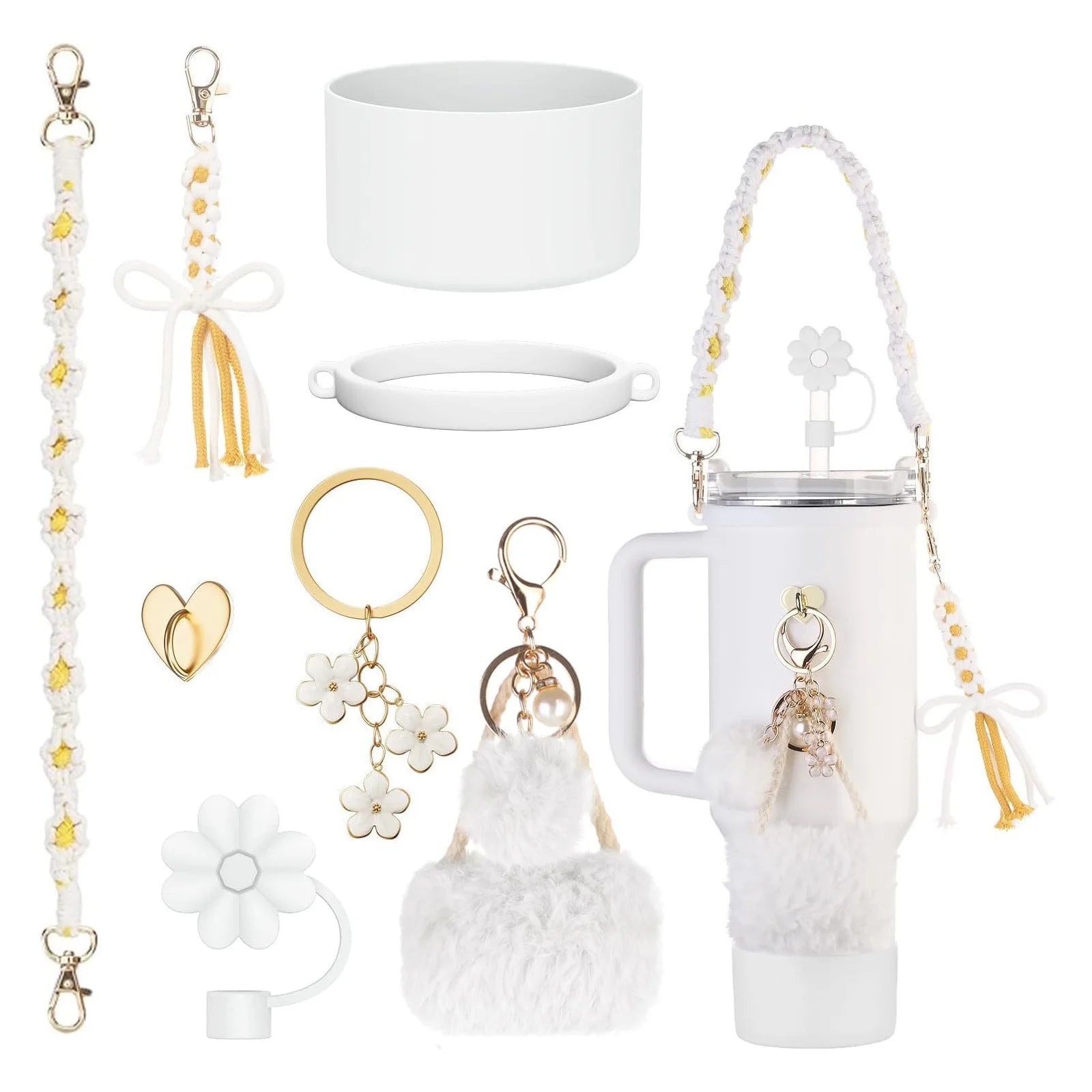 8pcs/lot straw cap case Charm chain pendant Accessories hairball Keychain Handle for Stanley cup bottle Tumbler for Women