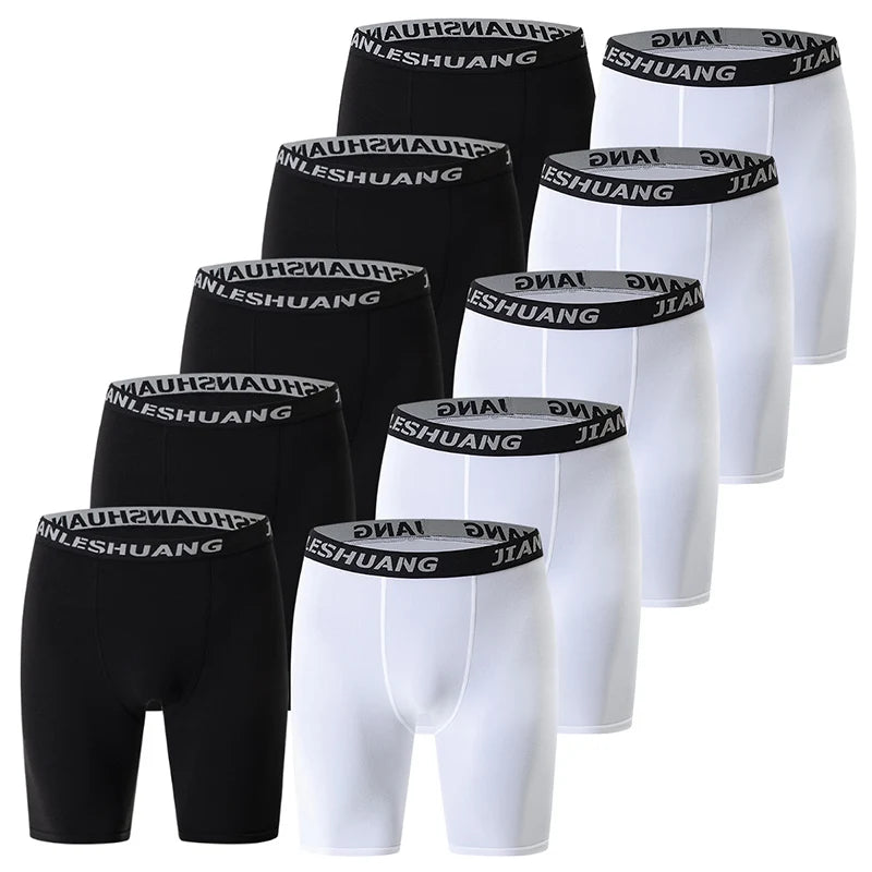5 Pcs Men's Black And White Classic Cycling Long Underwear Multi-size Running Fitness Comprehensive Training Shorts Teenagers