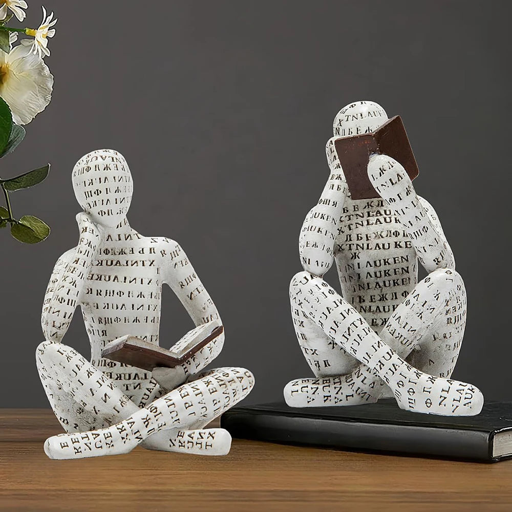 Bookshelf Decor Pulp Reading Thinker Sculpture Women Red Book Abstract Art Statue Ornaments Modern Aesthetic Figurine Accents