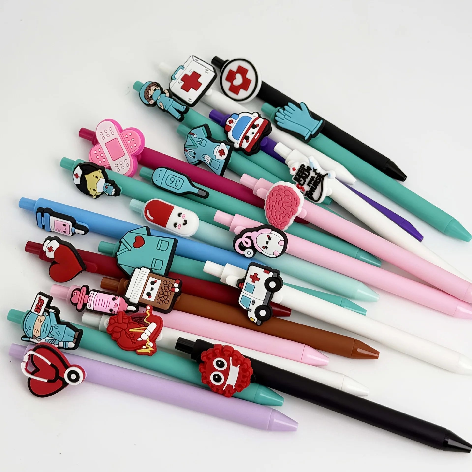 5 Pieces of Medical-Themed Cartoon Gel Pens, Featuring Novel and Unique Designs with Medical-Related Elements as Pen Decorations, Combining Both Fun and Professional Characteristics, Can Meet the Personalized Writing Needs