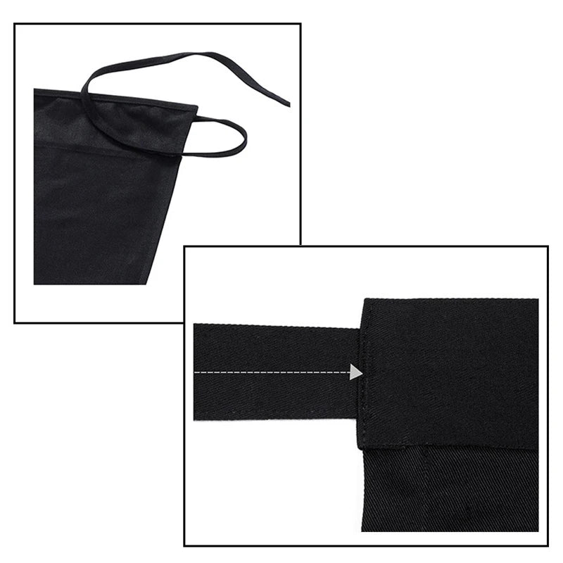 Fashion Waiter's Half Length Apron Black Short With Pockets  Waitress Coffee Tea Shop Cafe Cooking Kitchen Men Women Work Aprons