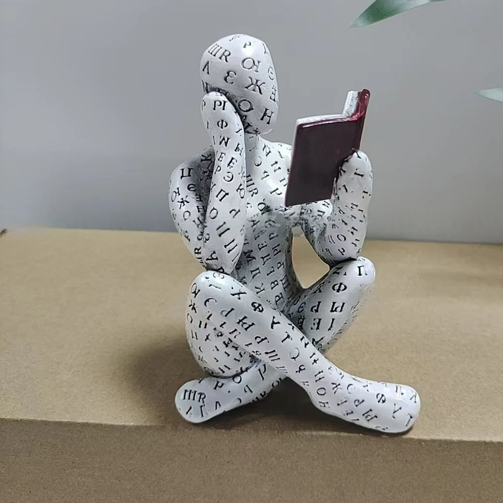 Bookshelf Decor Pulp Reading Thinker Sculpture Women Red Book Abstract Art Statue Ornaments Modern Aesthetic Figurine Accents