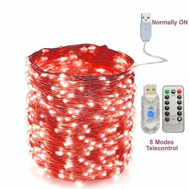30M USB Fairy String Lights LED Sliver Wire Lights With 8 Lighting Modes Remote Control For Bedroom Christmas Decor
