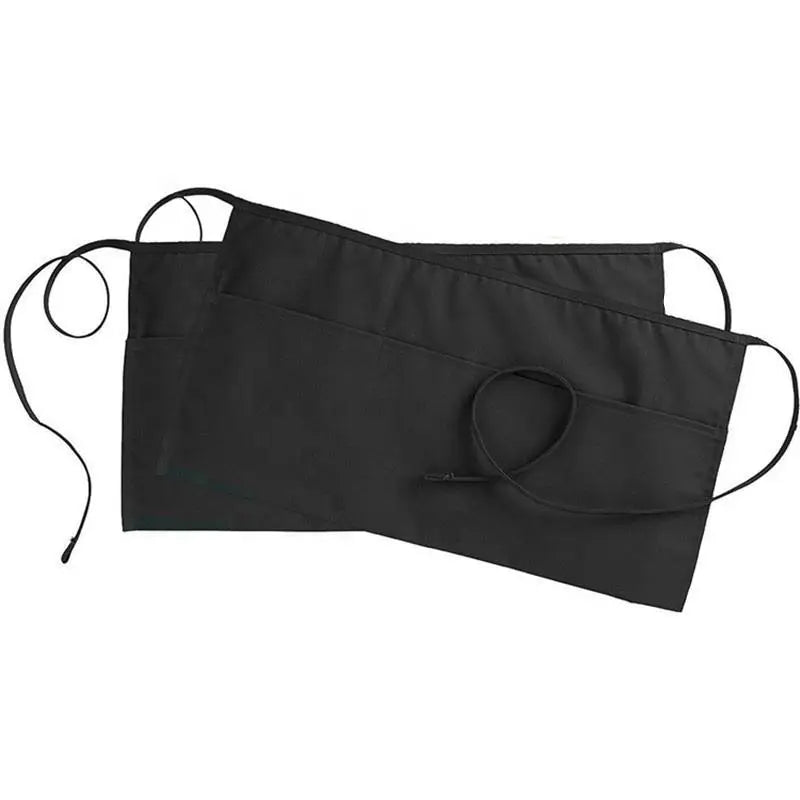 Fashion Waiter's Half Length Apron Black Short With Pockets  Waitress Coffee Tea Shop Cafe Cooking Kitchen Men Women Work Aprons