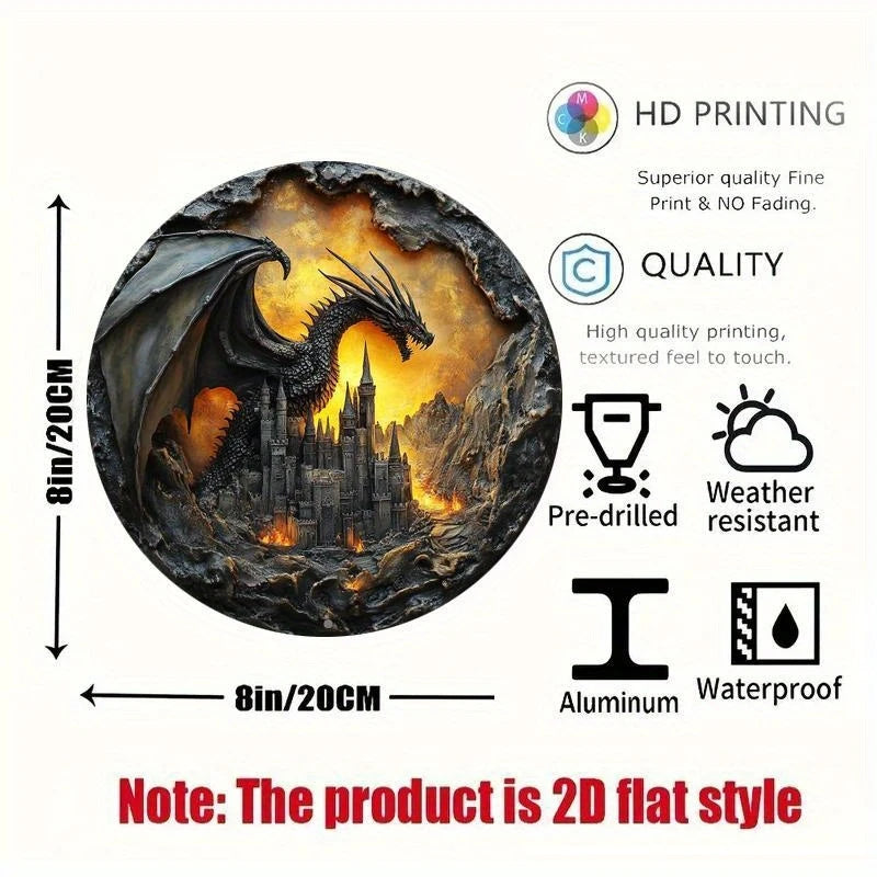 2D Round Wooden Plane Sign Art Dark Dragon Decorative Plates Entrance Gift Drangon Theme for Bar Club Home Room Wall Decor