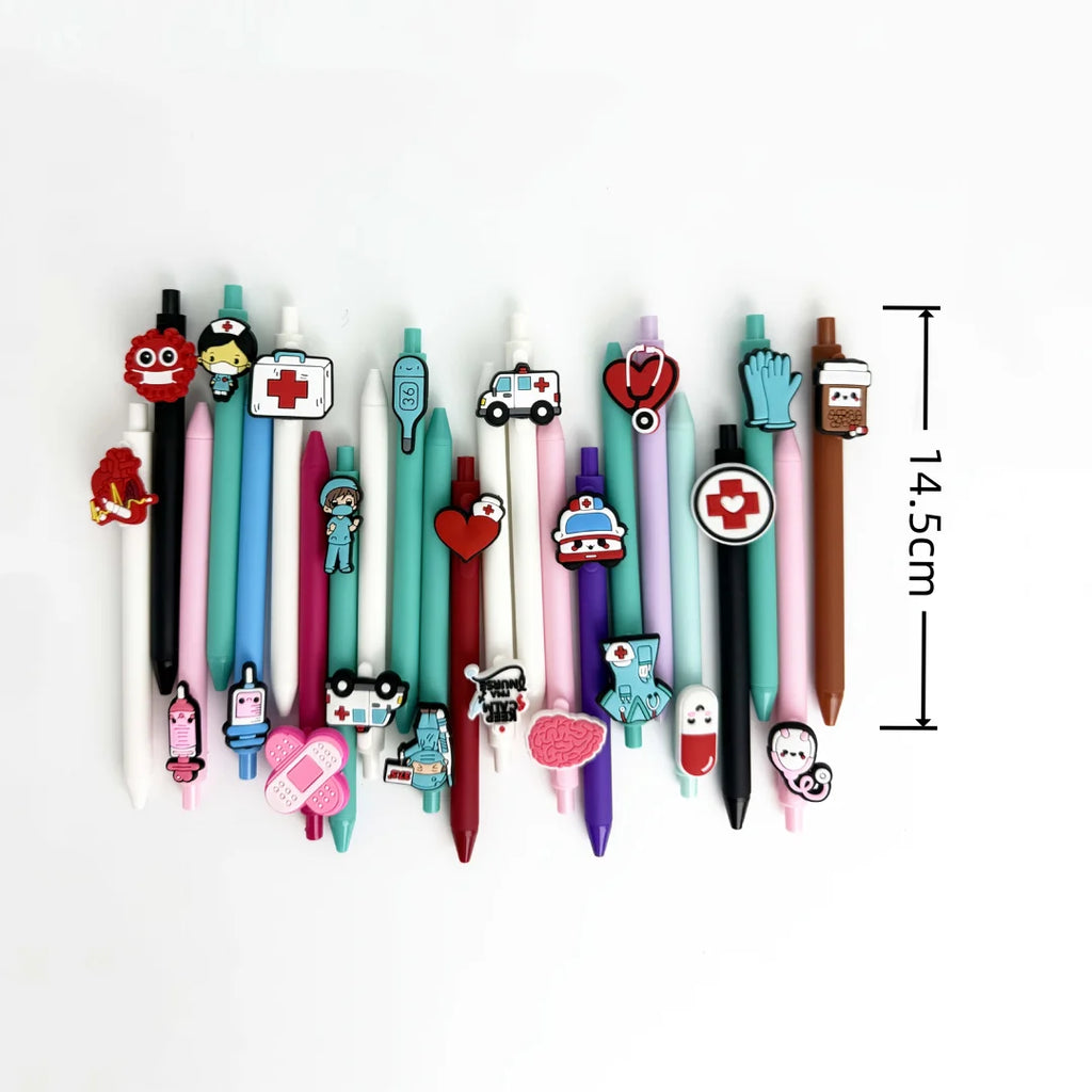 5 Pieces of Medical-Themed Cartoon Gel Pens, Featuring Novel and Unique Designs with Medical-Related Elements as Pen Decorations, Combining Both Fun and Professional Characteristics, Can Meet the Personalized Writing Needs