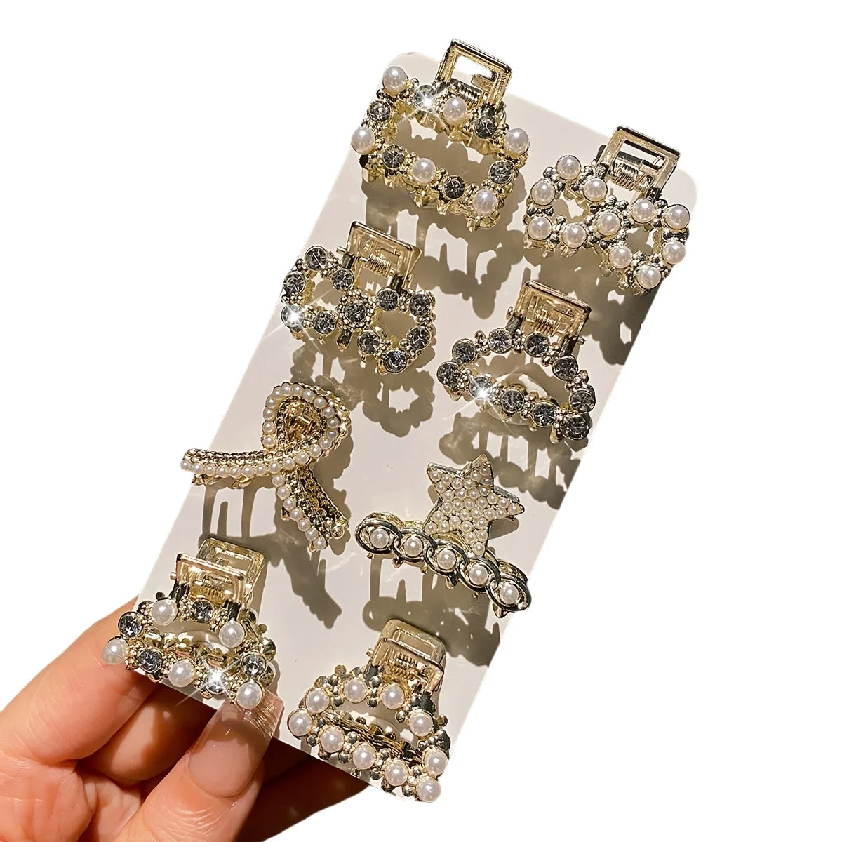 8Pcs Women's Model, Exquisite and Gorgeous, Imitation Pearl and Diamond Inlaid, Multi-Style Small Hair Clip Combination, Suitabl