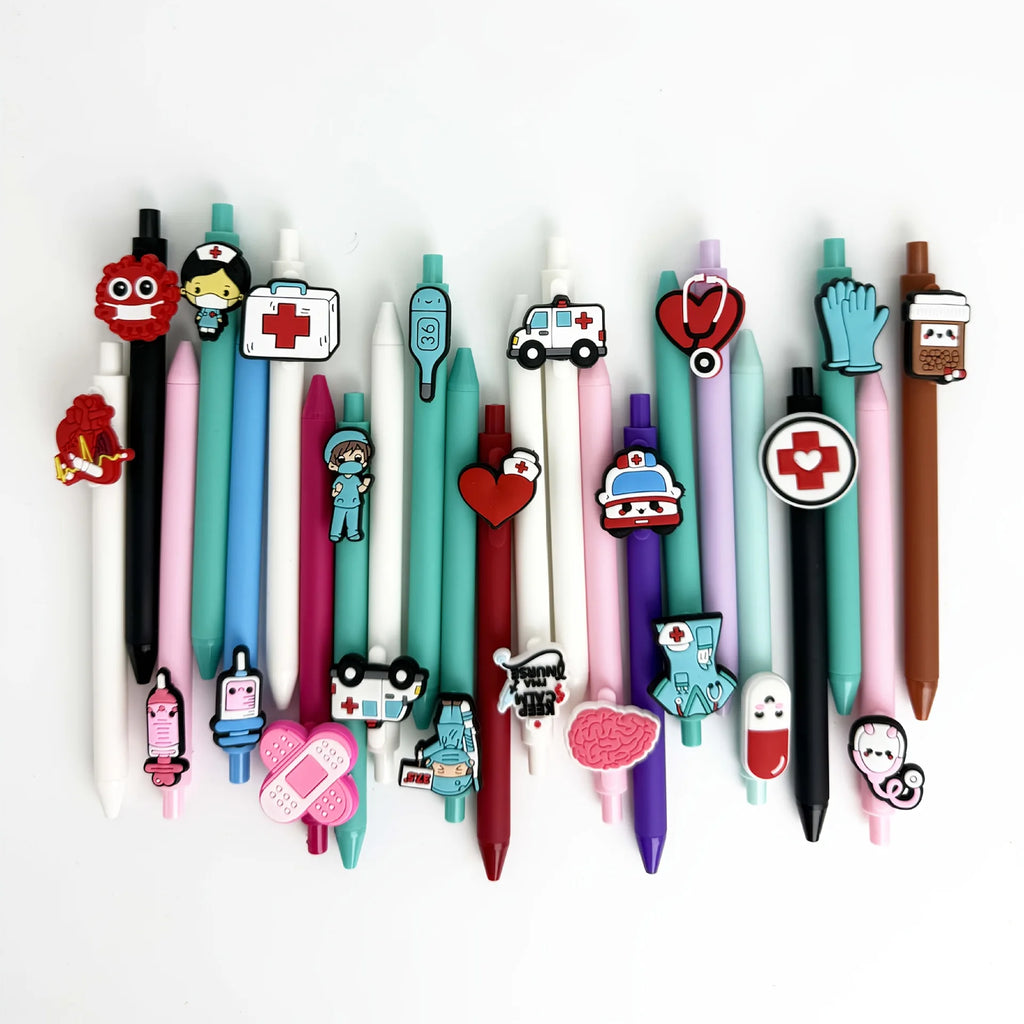 5 Pieces of Medical-Themed Cartoon Gel Pens, Featuring Novel and Unique Designs with Medical-Related Elements as Pen Decorations, Combining Both Fun and Professional Characteristics, Can Meet the Personalized Writing Needs