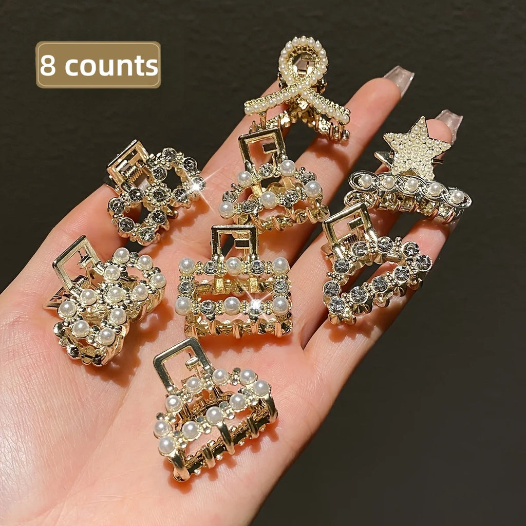 8Pcs Women's Model, Exquisite and Gorgeous, Imitation Pearl and Diamond Inlaid, Multi-Style Small Hair Clip Combination, Suitabl