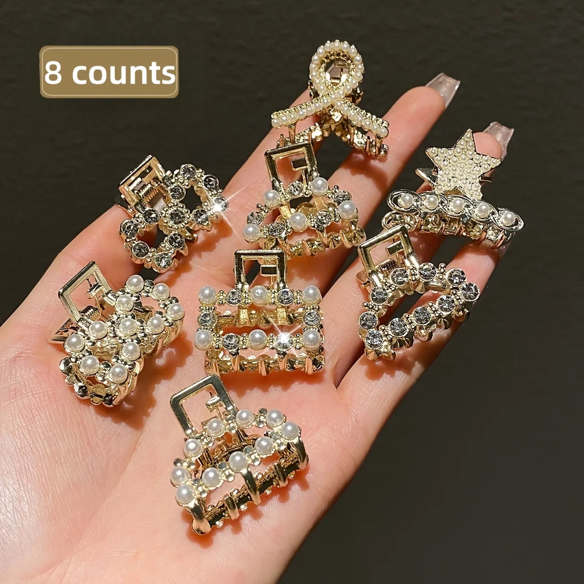 8Pcs Women's Model, Exquisite and Gorgeous, Imitation Pearl and Diamond Inlaid, Multi-Style Small Hair Clip Combination, Suitabl