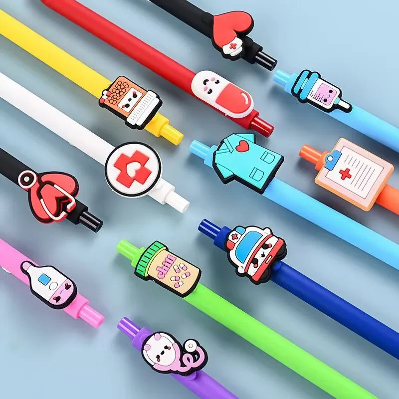 5 Pieces of Medical-Themed Cartoon Gel Pens, Featuring Novel and Unique Designs with Medical-Related Elements as Pen Decorations, Combining Both Fun and Professional Characteristics, Can Meet the Personalized Writing Needs