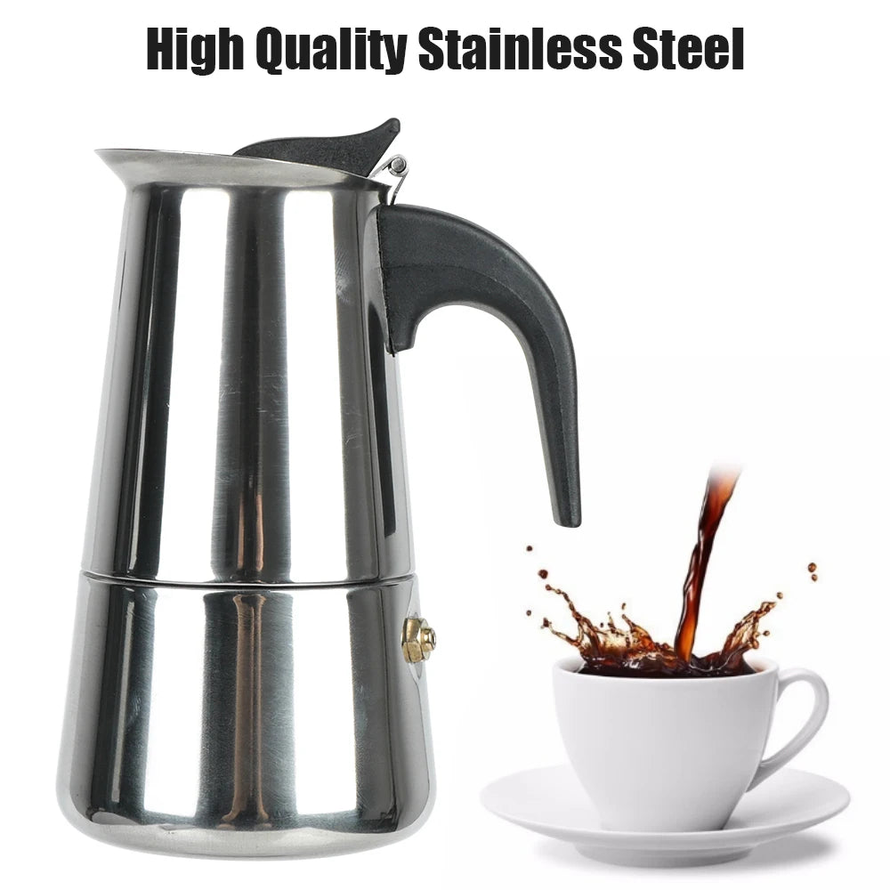 Coffee Maker Pot Moka Coffee Maker Stainless Steel 9 Cups Mocha Espresso Latte Stovetop Filter Coffee Pot for Kitchen